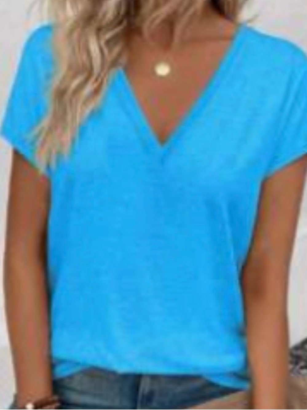 SHEIN Bright Blue V-Neck Short Sleeve Tee